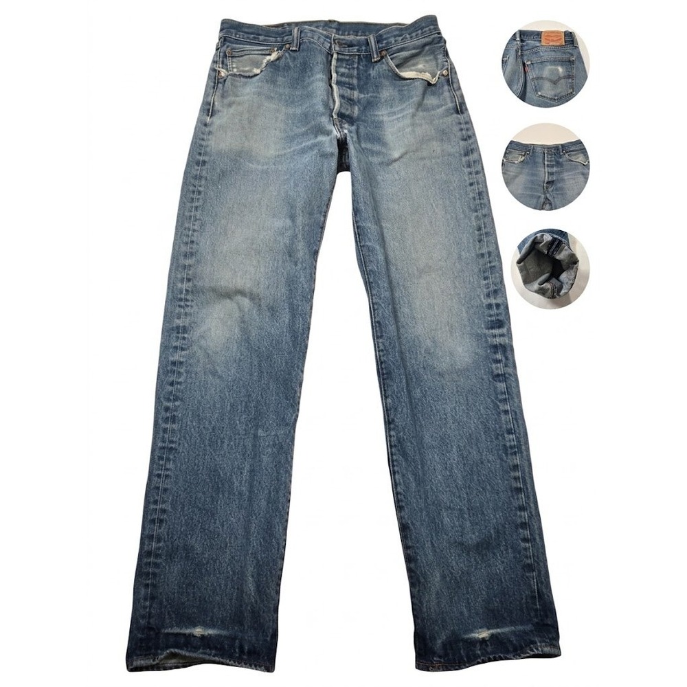 Levis 501 Original Jeans Mens W34 L32 Button Fly Straight Leg Faded Distressed
